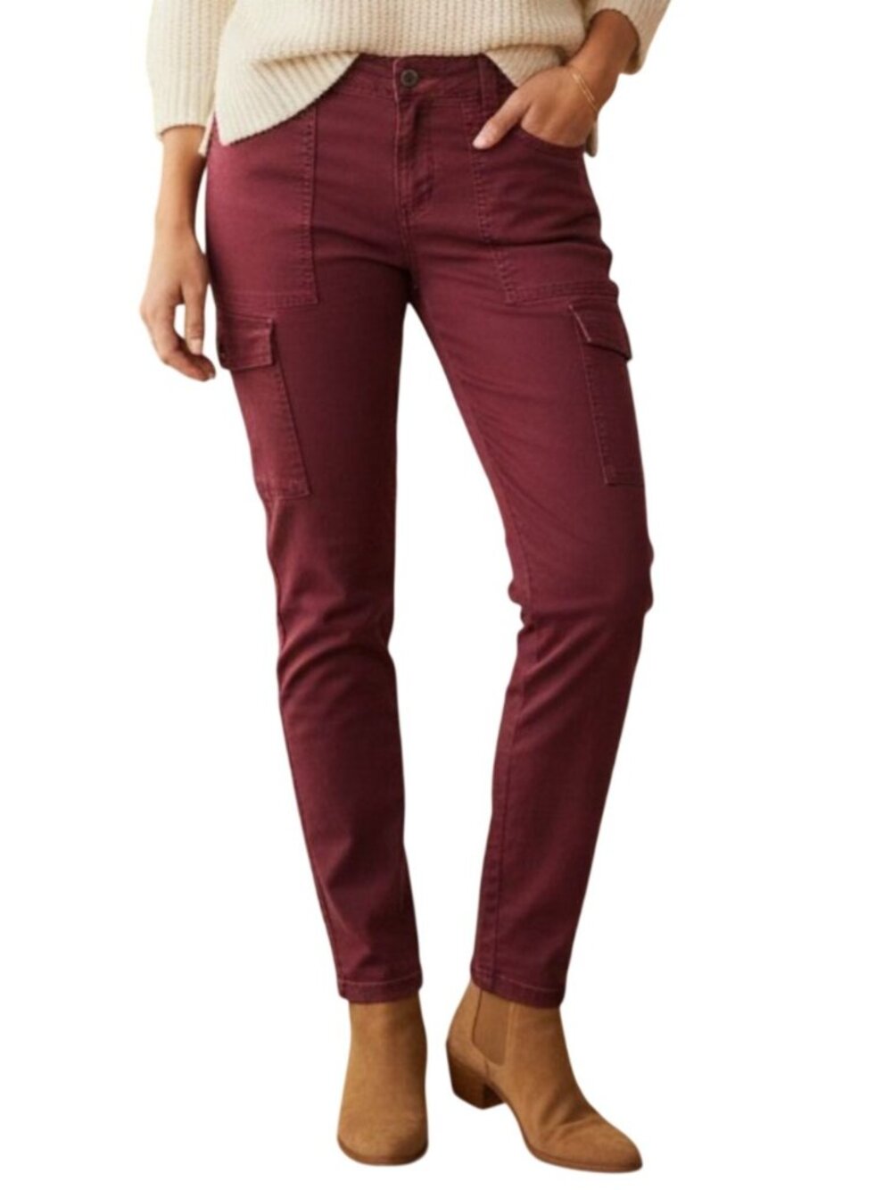 Pilcro Anthropologie Pants Size 12 Wine Red Cargo Stretch Utility Jeans